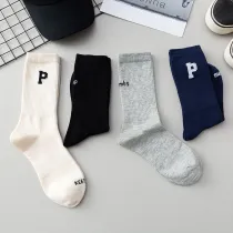 Women Adult Socks Letter P Academic Style Jacquard Sports Socks