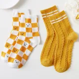 Women Adult Socks Color Matching Cartoon Fruit Orange Letter smiling Face Casual Socks