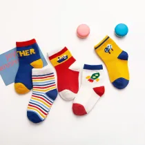 Baby Toddler 5PCS Pure Color Breathable Cartoon Printed Cotton Socks