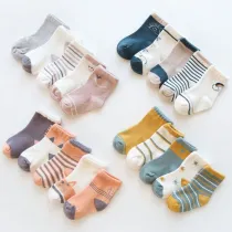 Baby Toddler 5PCS Cartoon Stripe Warm Soft Printed Cotton Socks