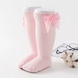 Toddler Kids Knee High Bowknot Pure Color Cotton Socks