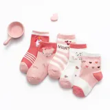 Baby Toddler 5PCS Pure Color Breathable Cartoon Printed Cotton Socks