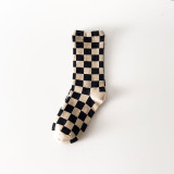 Women Adult Socks Checkerboard Black and White Grid Casual Cotton Tube Socks