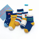 Baby Toddler 5PCS Pure Color Breathable Cartoon Printed Cotton Socks