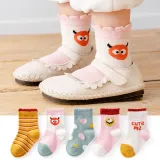 Toddler Kids 5PCS Cartoon Printed Transportation Vehicle Dinosaur Warm Cotton Socks