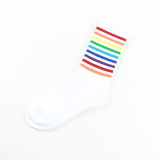 Women Adult Socks Pure Color Rainbow Stripe Warm Casual Cotton Socks