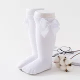 Toddler Kids Knee High Bowknot Pure Color Cotton Socks