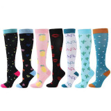 Women Adult Socks 7 Pair of Color Printing Compression Knee High Socks