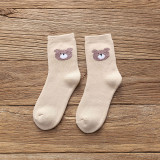 Women Adult Socks Warm Cartoon Bear Tree Rhombic Lattice Casual Cotton Socks
