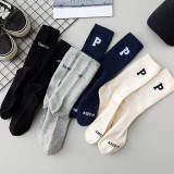 Women Adult Socks Letter P Academic Style Jacquard Sports Socks