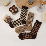 Women Adult Socks Vintage Khaki Checkerboard Casual Socks