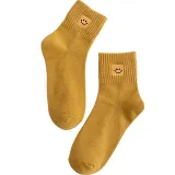 Women Adult Socks Pure Color Smiling Face Embroidery Warm Casual Socks