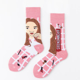 Women Adult Socks Contrast Color Cute Cartoon Personality Casual AB Socks