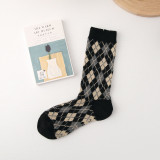 Women Adult Socks Retro British Style Double-needle Double-way Brown Pile Socks