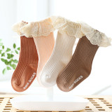 Baby Toddler Kids Pure Color Lace Anti-skid Cotton Socks