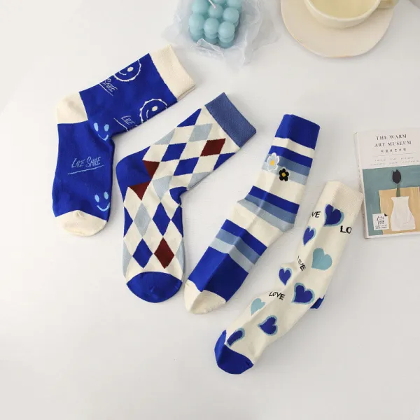 Women Adult Socks Klein Blue Street Smiling Face Sports Cotton Socks