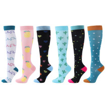 Women Adult Socks 6 Pair of Color Printing Compression Knee High Socks