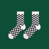 Women Adult Socks Checkerboard Black and White Grid Sports Socks