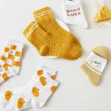 Women Adult Socks Color Matching Cartoon Fruit Orange Letter smiling Face Casual Socks