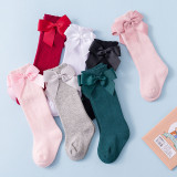 Toddler Kids Knee High Bowknot Pure Color Cotton Socks