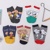 Women Adult Socks 5 Pair of Cartoon Snoopy Printed Casual Cotton Boat Socks