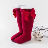 Toddler Kids Knee High Bowknot Pure Color Cotton Socks