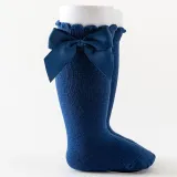 Toddler Kids Knee High Bowknot Pure Color Cotton Socks