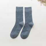 Women Adult Socks Pure Color Stripe Cotton Breathable Casual Rib Pile Socks