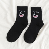 Women Adult Socks Funny Expression Jacquard Casual Cotton Tube Socks