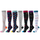 Women Adult Socks 7 Pair of Color Printing Compression Knee High Socks