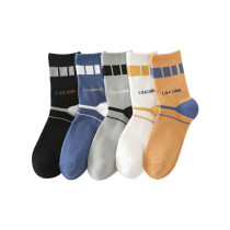 Men Adult Socks Checkered Letter Athletic Cotton Socks