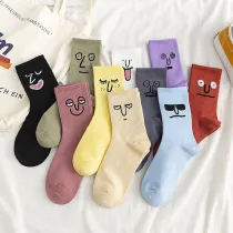 Women Adult Socks Funny Expression Jacquard Casual Cotton Tube Socks