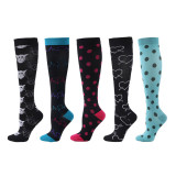 Women Adult Socks 5 Pair of Color Printing Compression Knee High Socks
