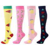 Women Adult Socks 4 Pair of Color Printing Compression Knee High Socks