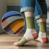 Men Adult Pure Color Socks Color Matching Breathable Warm Stripe Cotton Socks