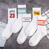 Men Adult Socks 5PCS Number Letter Printed Basketball Cotton Socks