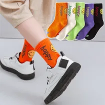 Toddler Kids 5PCS Cartoon Printed Stripe Smiling Face Cotton Socks