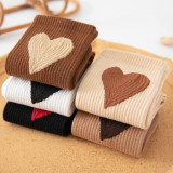 Women Adult Socks 5 Pair of Love Heart Jacquard Warm Color Series Pure Cotton Socks