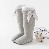 Toddler Kids Knee High Bowknot Pure Color Cotton Socks