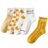 Women Adult Socks Color Matching Cartoon Fruit Orange Letter smiling Face Casual Socks