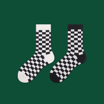 Women Adult Socks Checkerboard Black and White Grid Sports Socks
