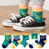 Toddler Kids 5PCS Cartoon Printed Transportation Vehicle Dinosaur Warm Cotton Socks