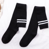 Women Adult Socks Pure Color Stripe Rib Over the Knee Casual Socks