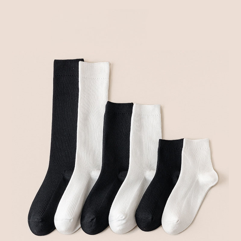 Women Adult Socks Pure Color Pure Cotton Black and White Pile Socks