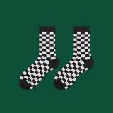 Women Adult Socks Checkerboard Black and White Grid Sports Socks