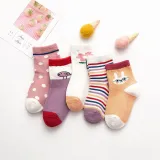 Baby Toddler 5PCS Pure Color Breathable Cartoon Printed Cotton Socks