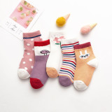 Baby Toddler 5PCS Pure Color Breathable Cartoon Printed Cotton Socks