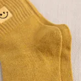 Women Adult Socks Pure Color Smiling Face Embroidery Warm Casual Socks