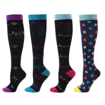 Women Adult Socks 4 Pair of Color Printing Compression Knee High Socks