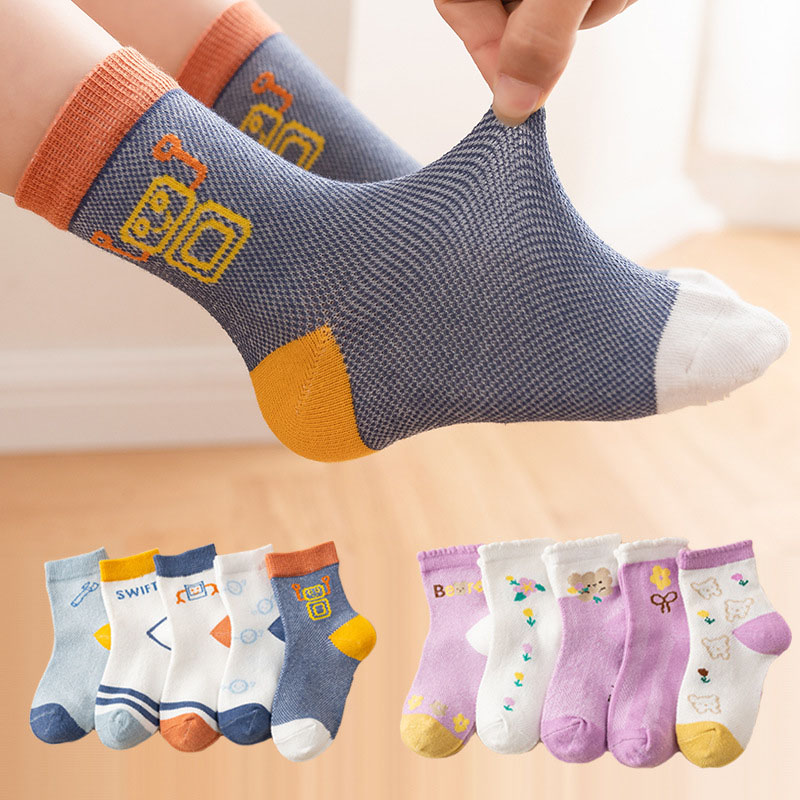 Baby Toddler 5PCS Cartoon Breathable Mesh Cotton Socks